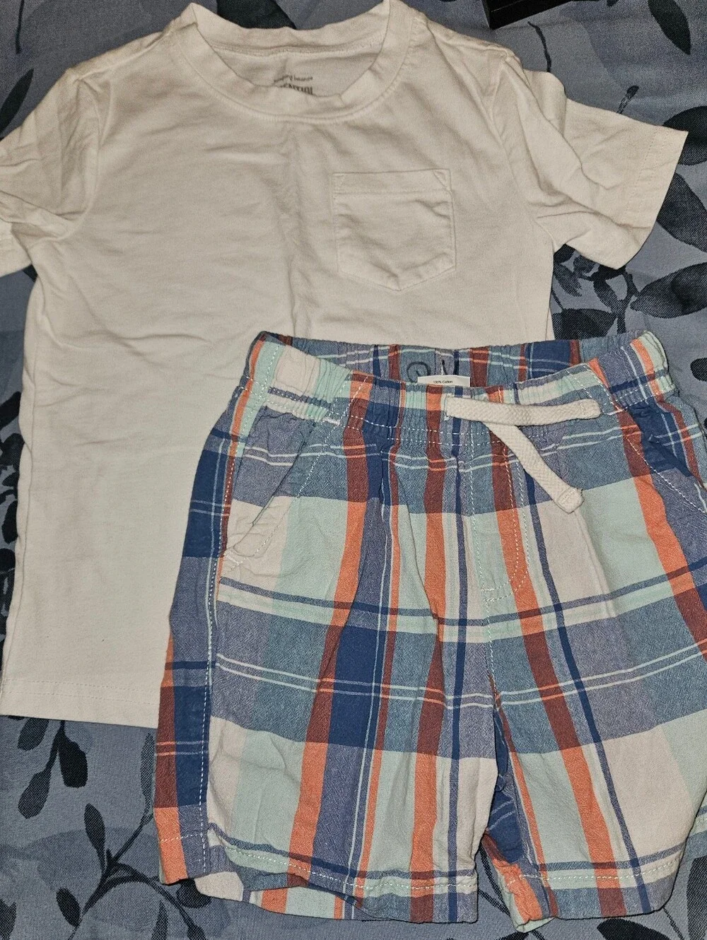Boys 4t Blue, Orange & Mint Plaid Shorts Outfit
